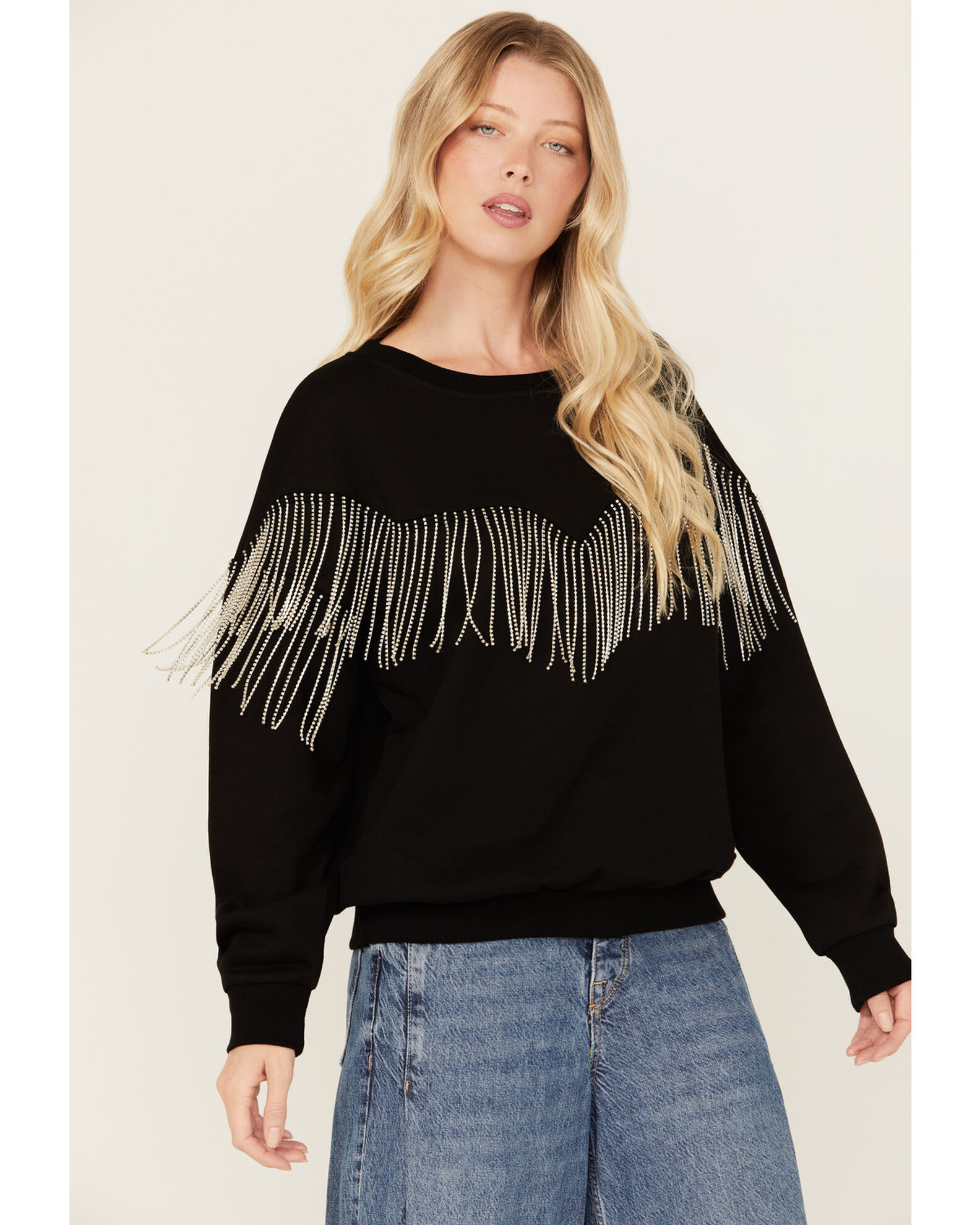 Blue B Women s Rhinestone Fringe Sweatshirt Country Outfitter