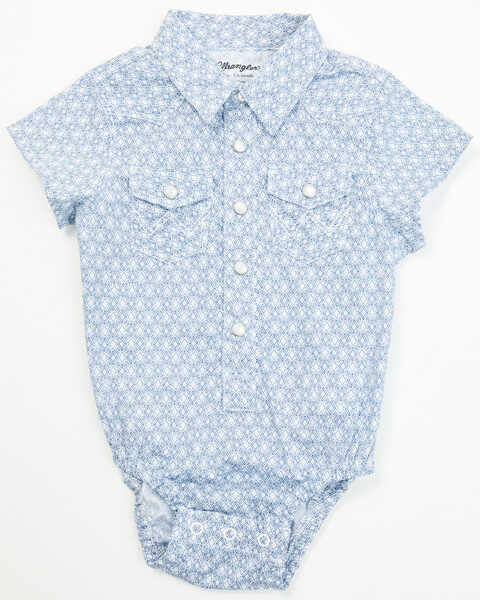 Wrangler Infant Boys Dotted Print Short Sleeve Snap Onesie , Blue, hi-res
