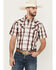 Image #1 - Moonshine Spirit Men's Memphis Plaid Print Short Sleeve Snap Western Shirt, Burgundy, hi-res