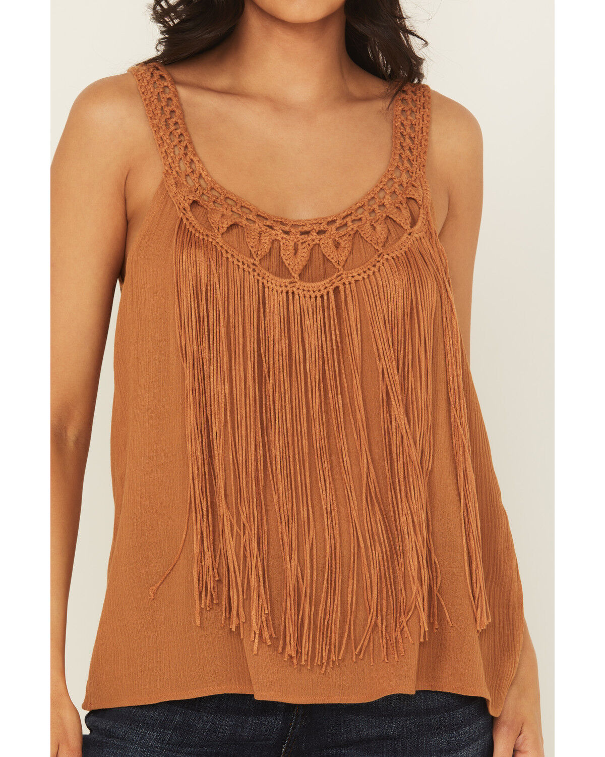 Image #3 - A.T.A.P Women's Fringe Front Tank, Mustard, hi-res