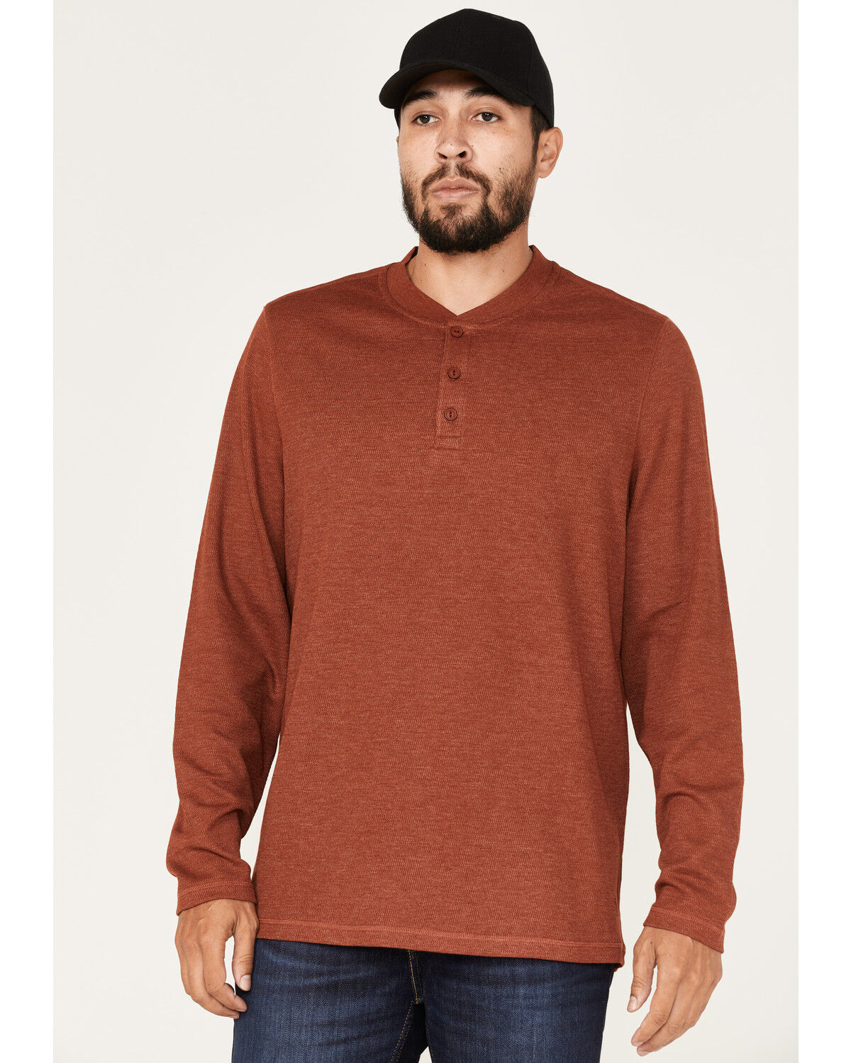 Image #1 - Brothers and Sons Men's Henley Thermal T-Shirt, Dark Orange, hi-res