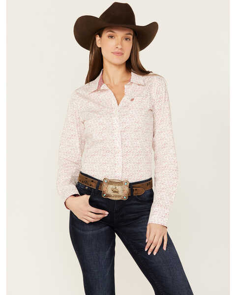 Ariat Women's Kirby Stretch Star Print Button-Down Long Sleeve Western Shirt , White, hi-res