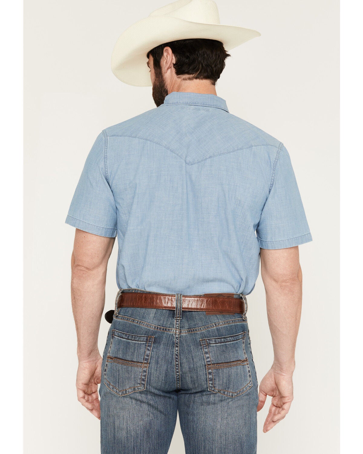 Image #4 - Cody James Men's Tucson Embroidered Denim Short Sleeve Snap Western Shirt, Light Wash, hi-res