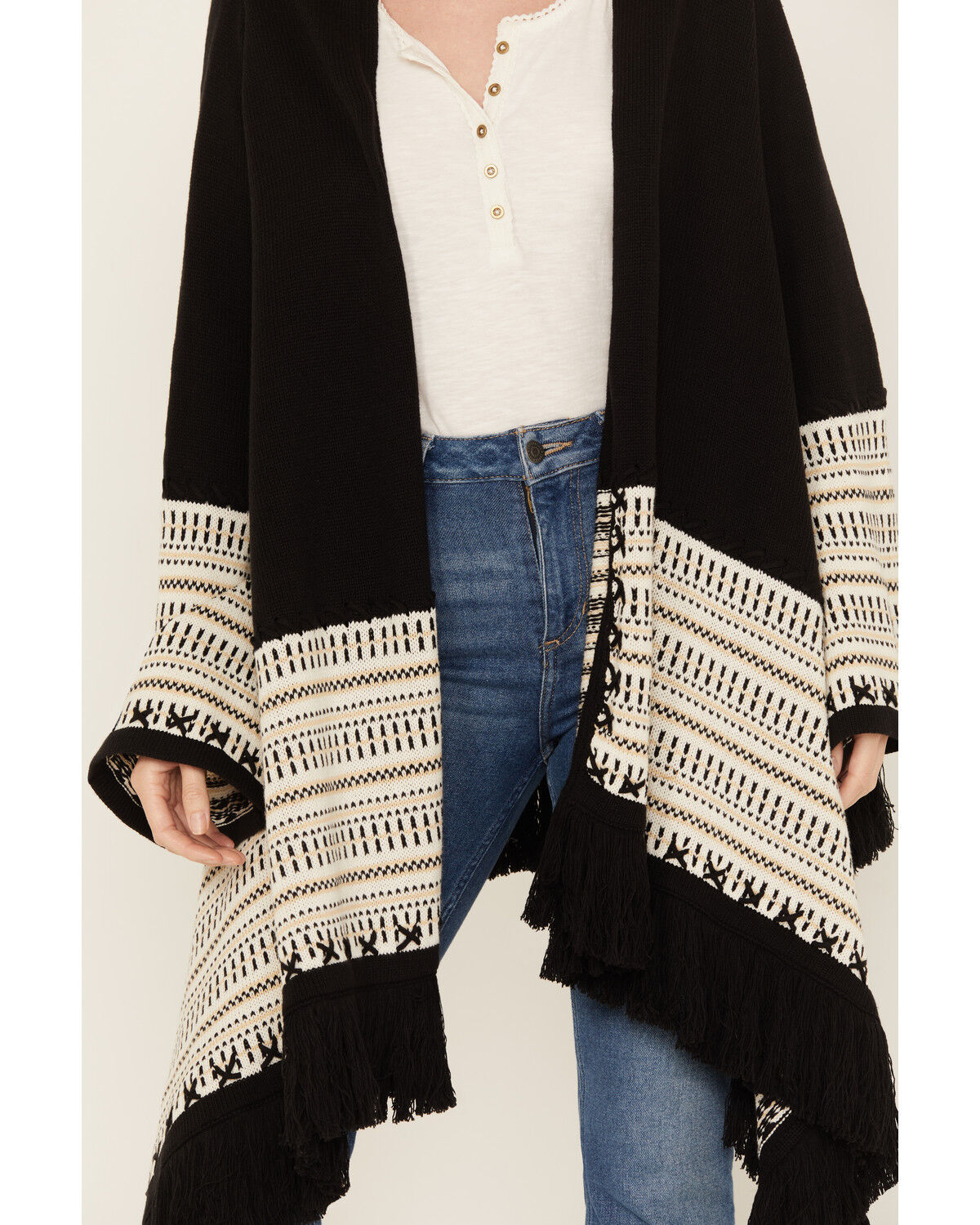 Image #3 - Shyanne Women's Cascade Fringe Border Cardigan, Black, hi-res
