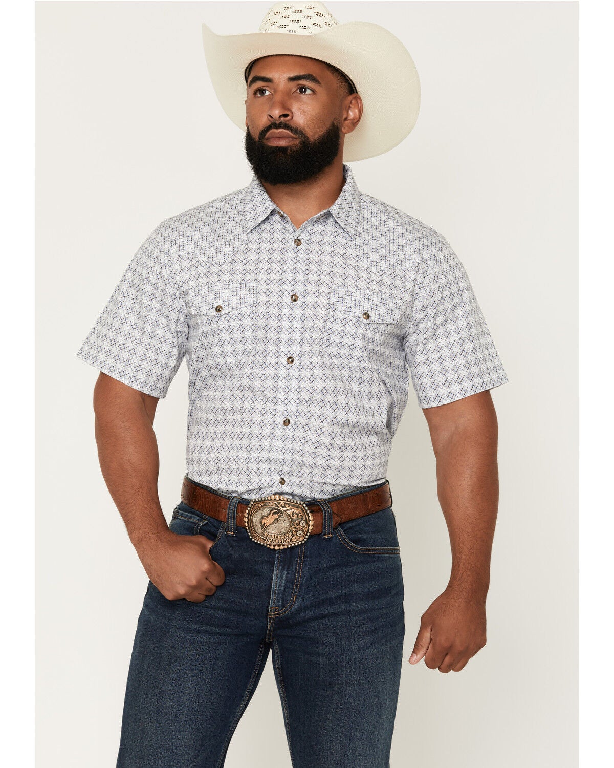 Cody James Men's Vibe Check Geo Print Short Sleeve Snap Western Shirt - Tall, White, hi-res