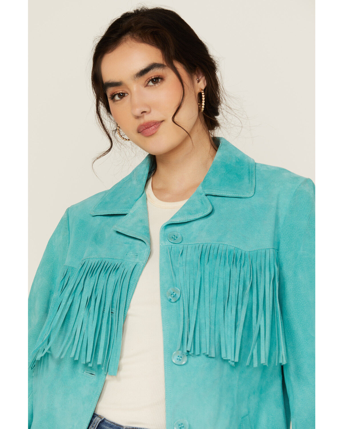 Image #2 - Scully Women's Solid Fringe Blazer, Turquoise, hi-res