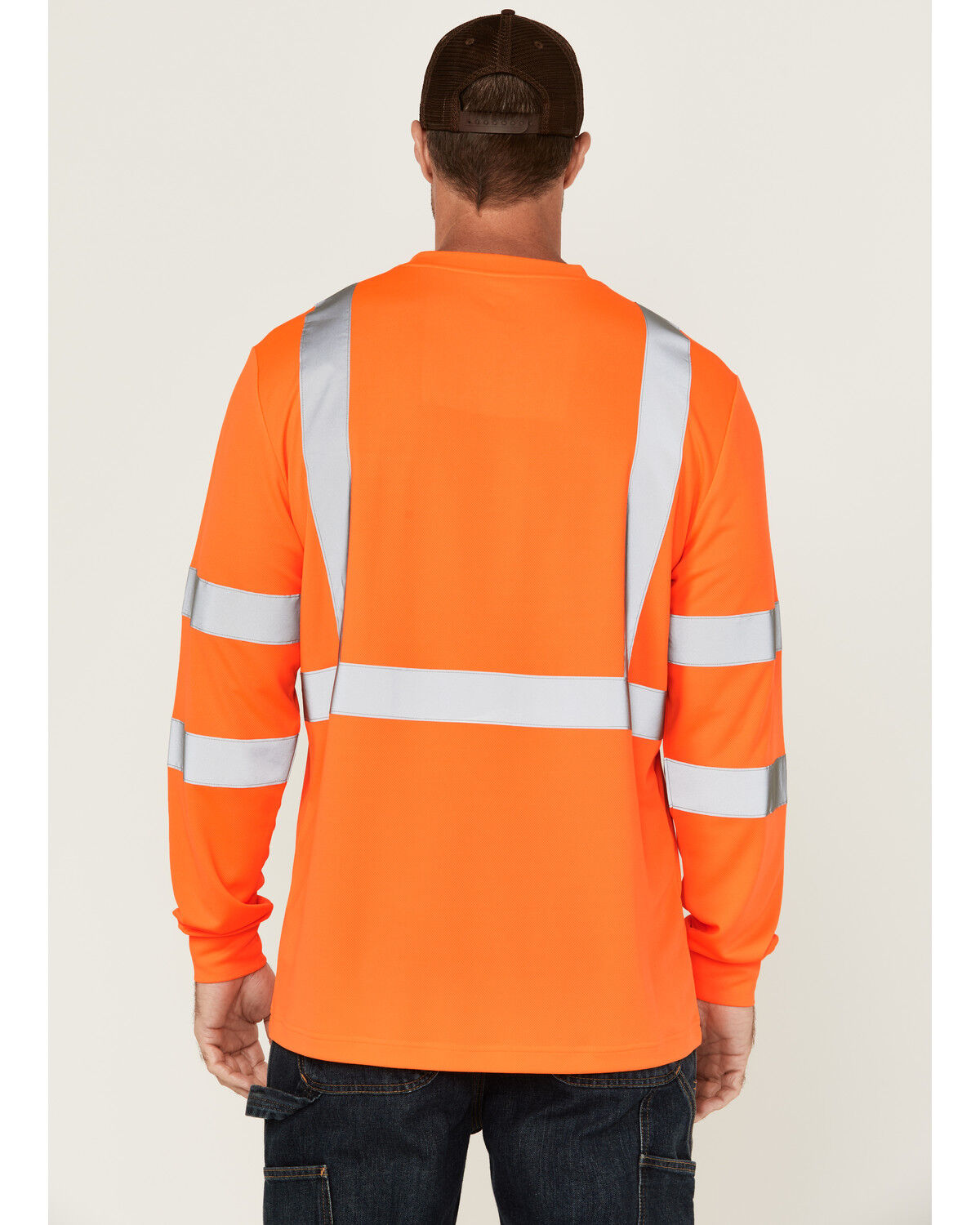 Image #4 - Hawx Men's Hi-Vis Reflective Long Sleeve Work T-Shirt - Big, Orange, hi-res