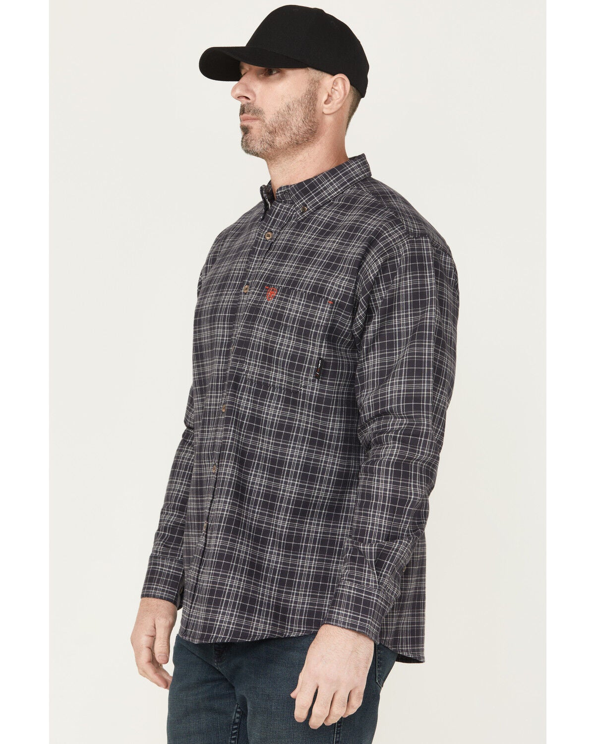 Image #2 - Ariat Men's FR Brando Plaid Print Long Sleeve Button-Down Work Shirt, Black, hi-res