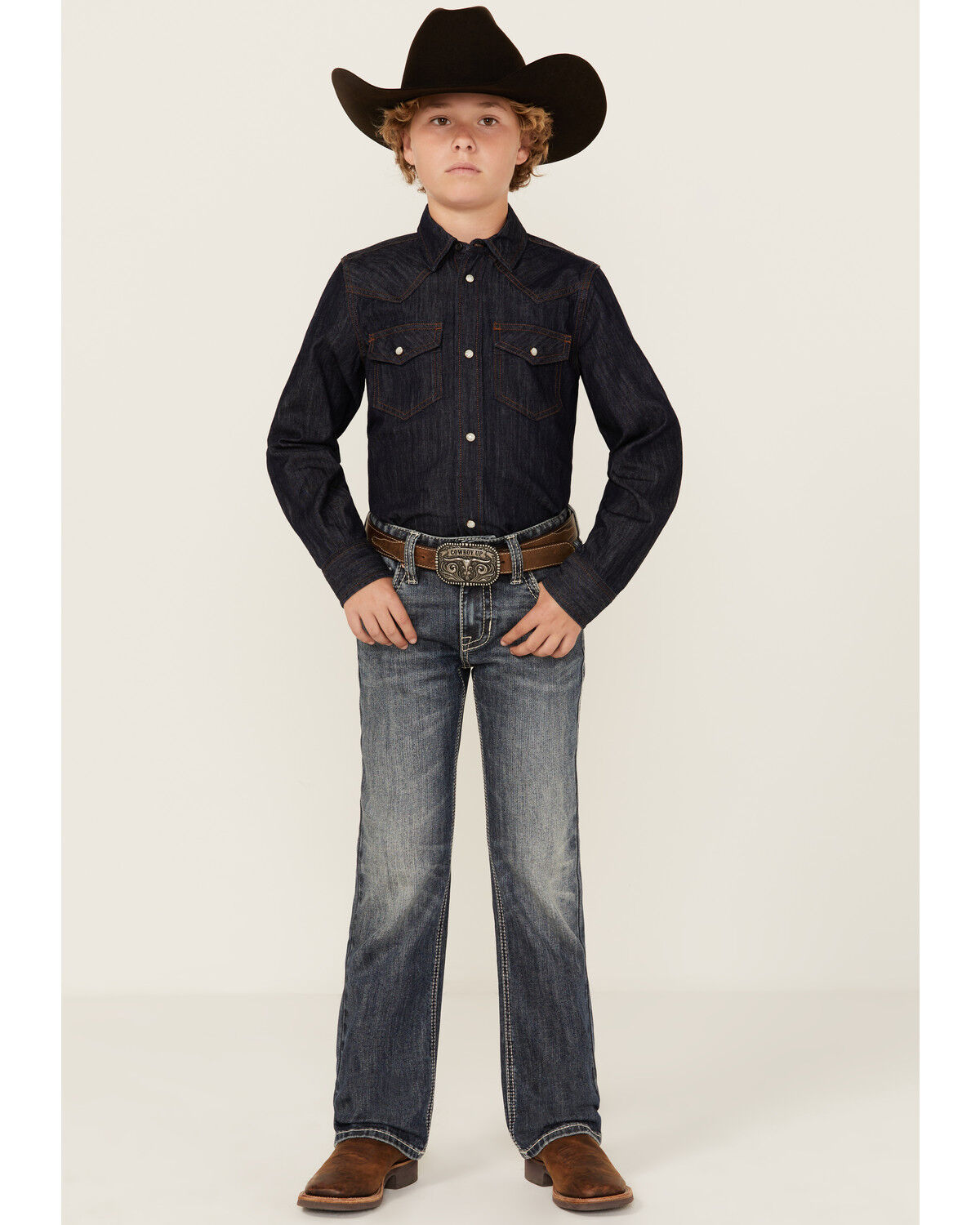 Image #1 - Rock & Roll Denim Boys' Bootcut Stretch Denim Jeans, Blue, hi-res