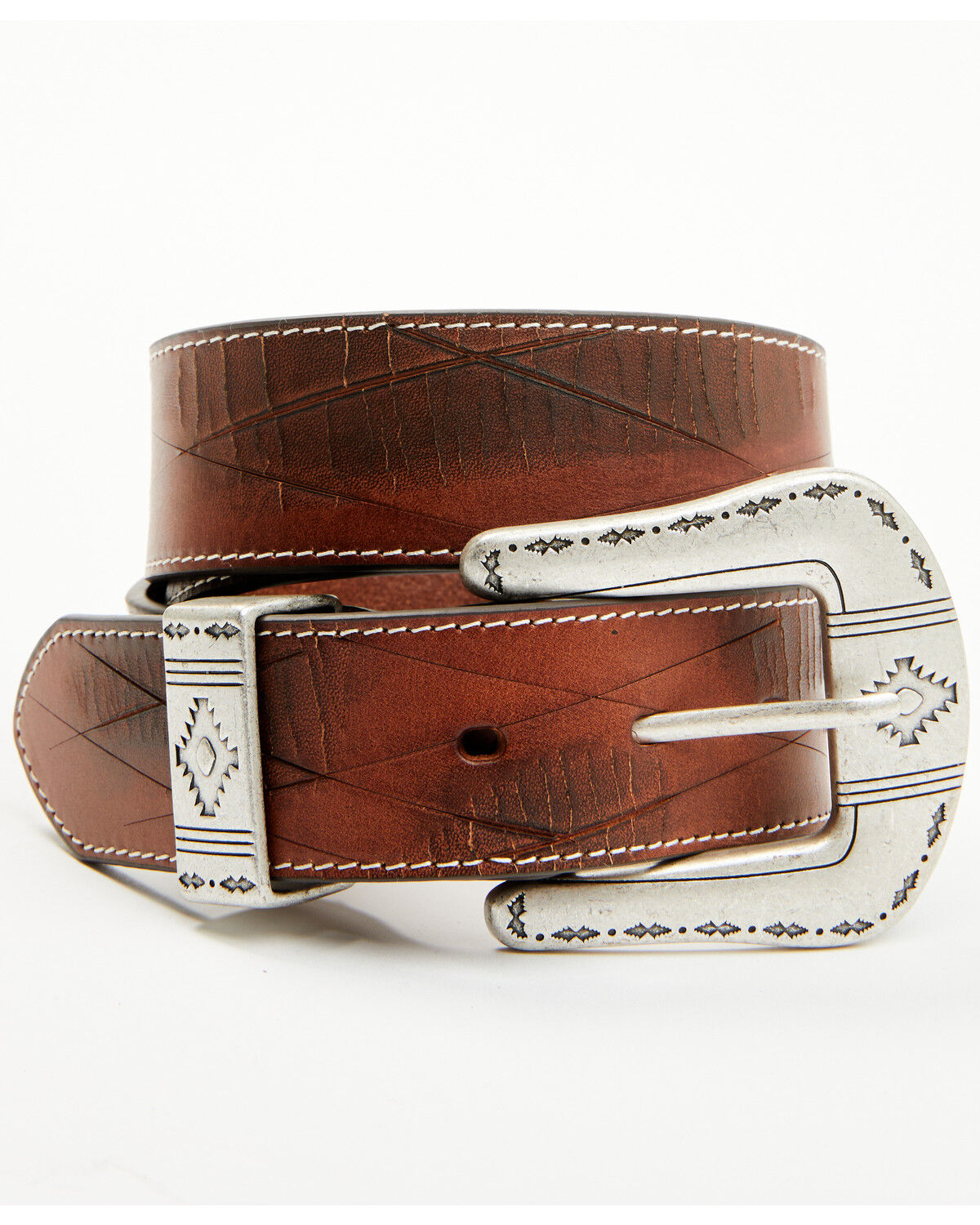 Image #2 - RANK 45® Men's Colt Embossed Leather Belt, Brown, hi-res