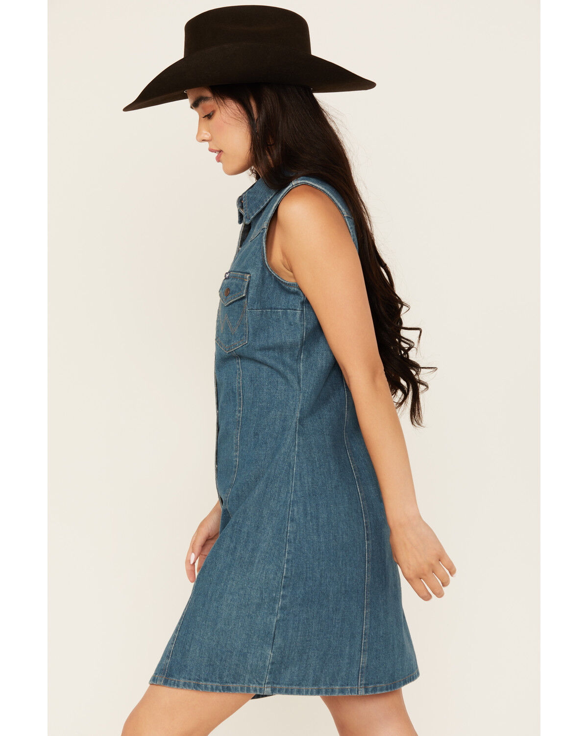 Image #2 - Wrangler Retro Women's Button-Down Denim Mini Dress, Dark Wash, hi-res