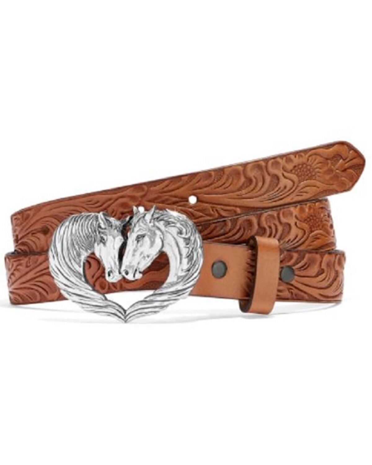 Justin Girls' Spirit Heart Horse Western Belt, Tan, hi-res