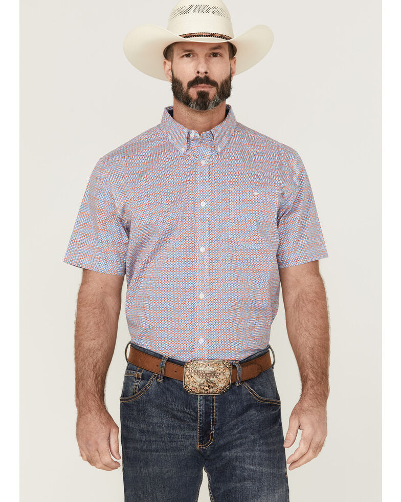 Rank 45 Men's Dude Ranch Geo Button-Down Western Shirt , Blue, hi-res