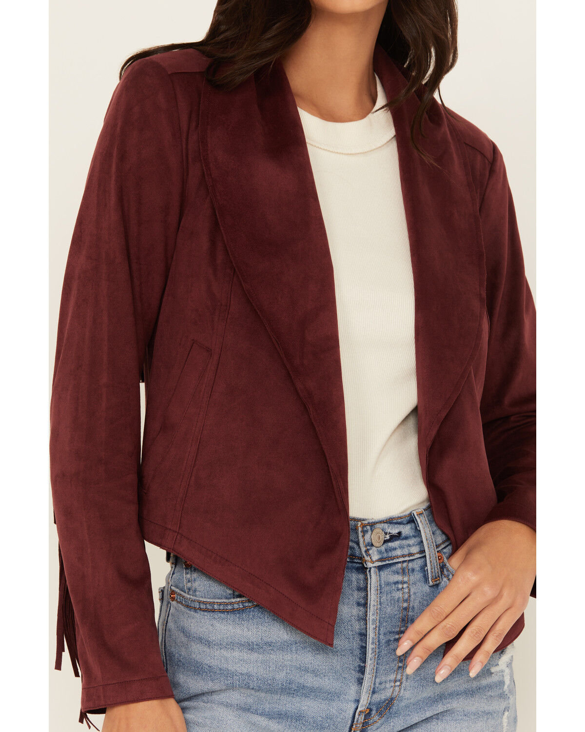 Image #3 - Shyanne Women's Faux Suede Fringe Jacket, Maroon, hi-res