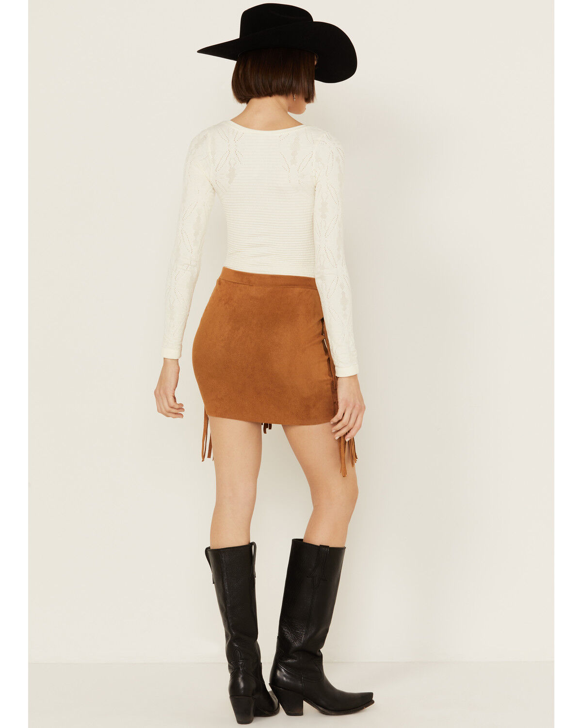 Image #3 - Vocal Women's Studded Fringe Skirt, Camel, hi-res