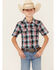 Image #1 - Cody James Boys' Steerhead Plaid Print Short Sleeve Snap Western Shirt, Navy, hi-res