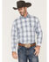 Image #1 - Rough Stock by Panhandle Men's Dobby Plaid Print Long Sleeve Button Down Shirt, Navy, hi-res