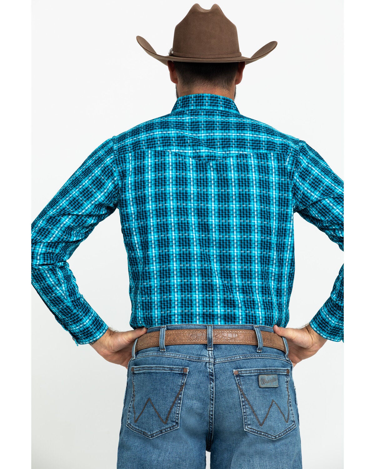 Image #2 - Wrangler Silver Edition Men's Teal Checotah Geo Print Long Sleeve Western Shirt, , hi-res
