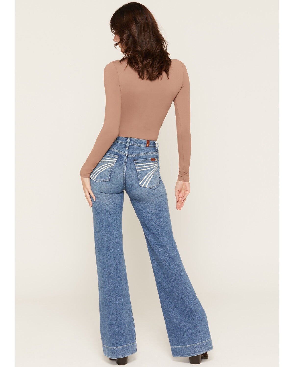 7 For All Mankind Women's Marine Medium Wash High Rise 34" Dojo Trouser Stretch Denim Jeans, Medium Wash, hi-res