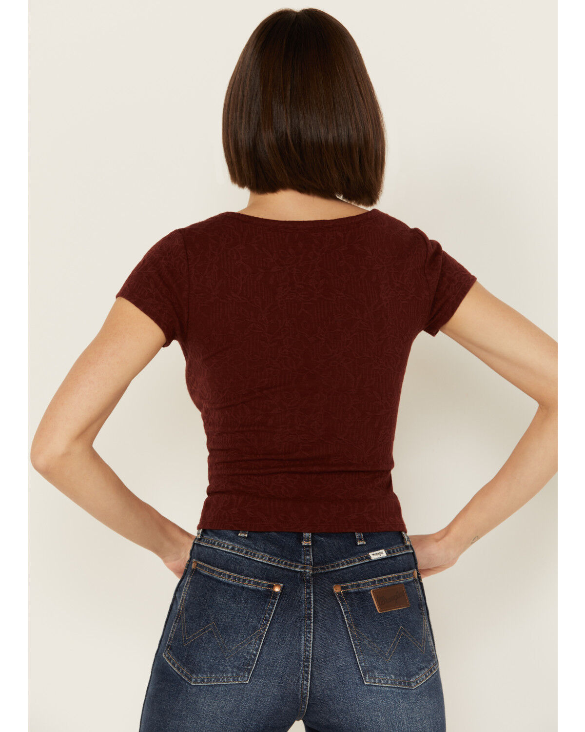 Image #4 - Shyanne Women's V Neck Short Sleeve Stretch Knit Top, Brown, hi-res