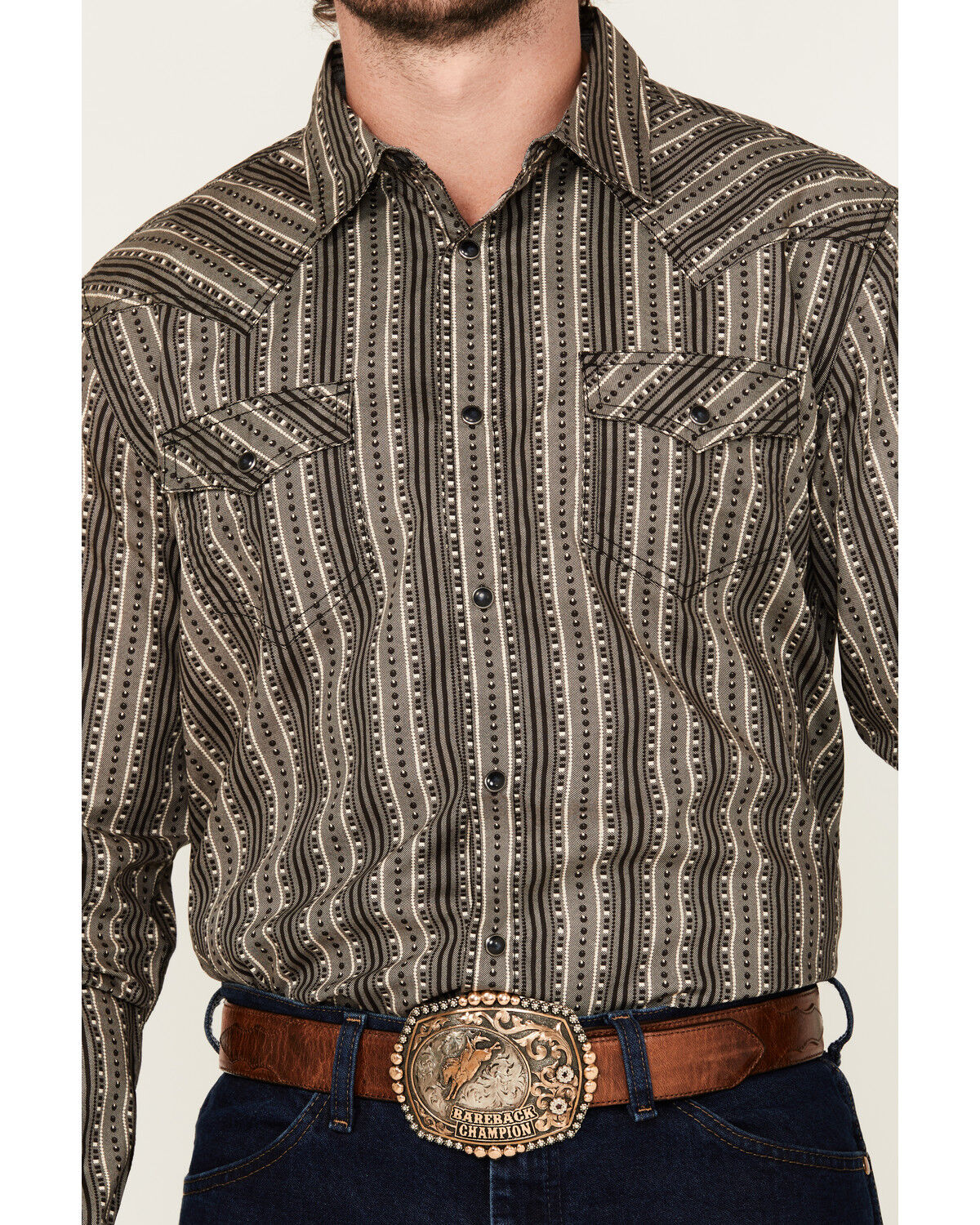Image #3 - Cody James Men's Bartlett Geo Striped Long Sleeve Snap Western Shirt, Black, hi-res