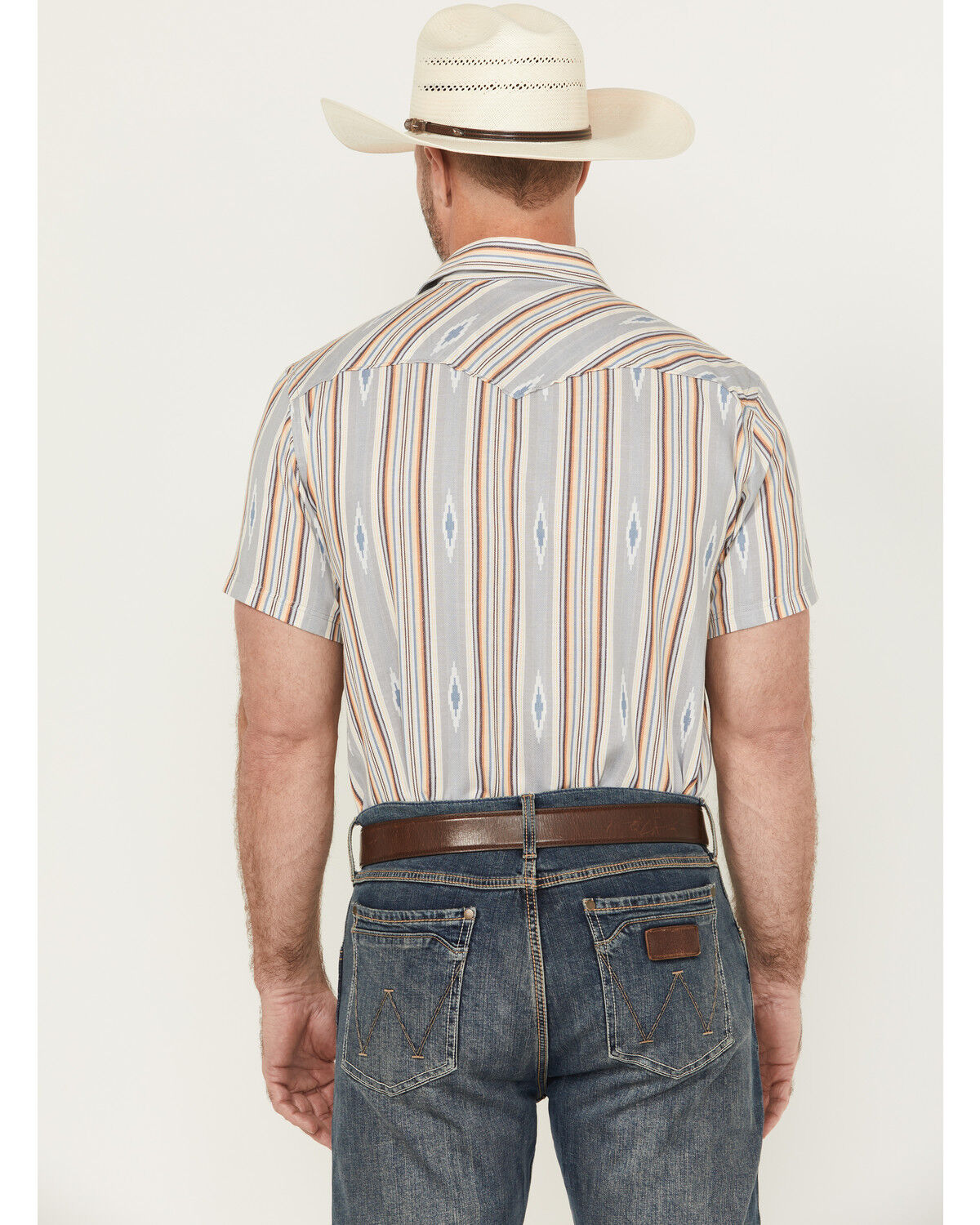 Image #4 - Panhandle Men's Southwestern Striped Short Sleeve Snap Western Shirt, Grey, hi-res