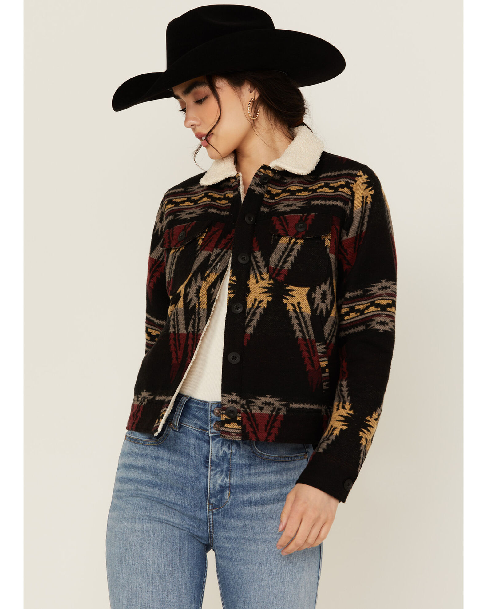 Product Name: Rock & Roll Denim Women's Southwestern Print Sherpa Lined  Jacket