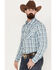 Image #2 - Wrangler Men's Dobby Plaid Print Long Sleeve Snap Western Shirt, Teal, hi-res