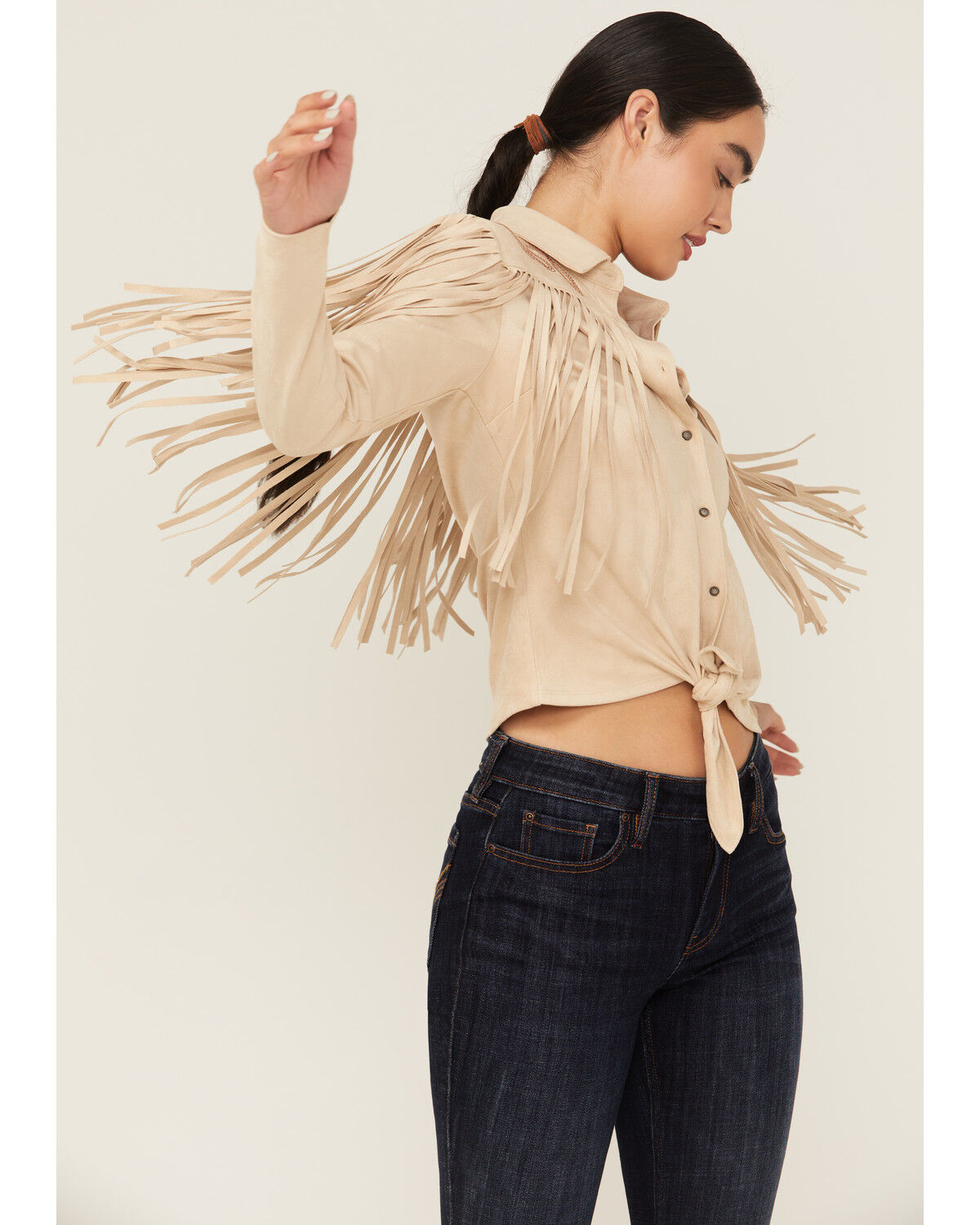 Image #1 - Idyllwind Women's Fringe Embroidered Long Sleeve Button-Down Western Shirt, Stone, hi-res