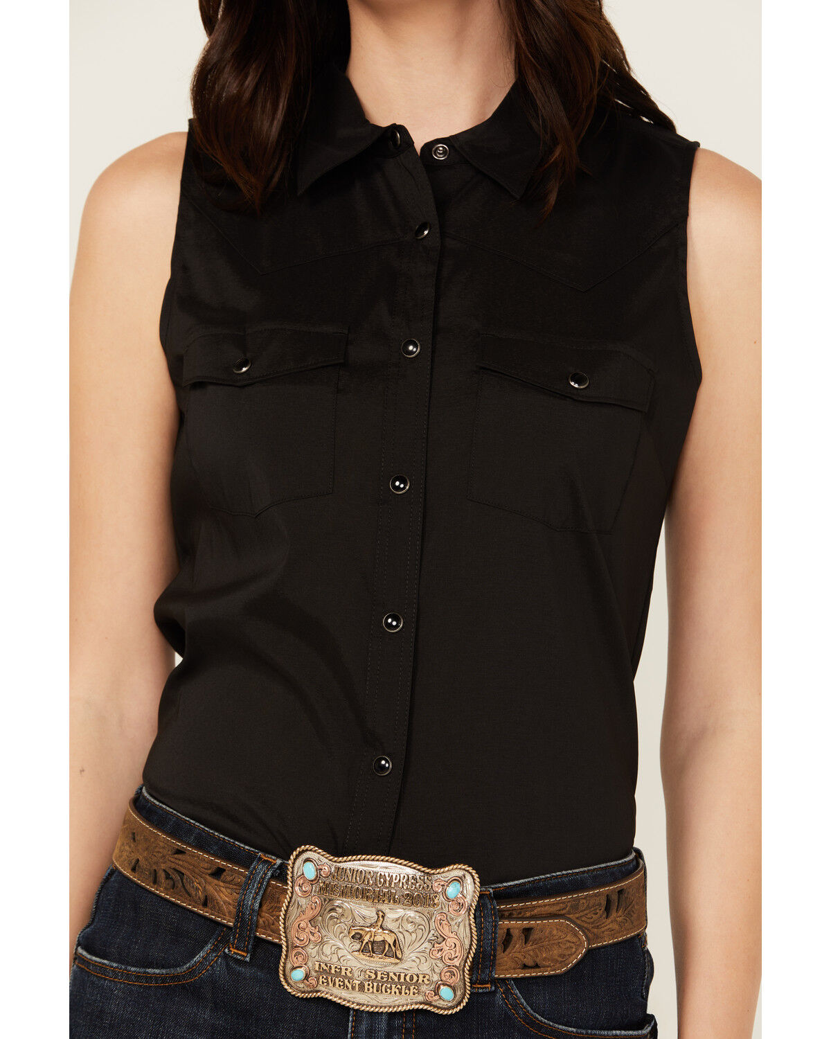 Image #3 - Shyanne Women's Vented Back Yoke Sleeveless Performance Stretch Riding Shirt, Black, hi-res