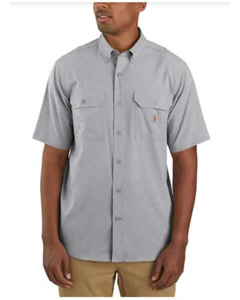 Carhartt Men's Force Solid Relaxed Lightweight Short Sleeve Button Down Work Shirt - Tall , Steel, hi-res