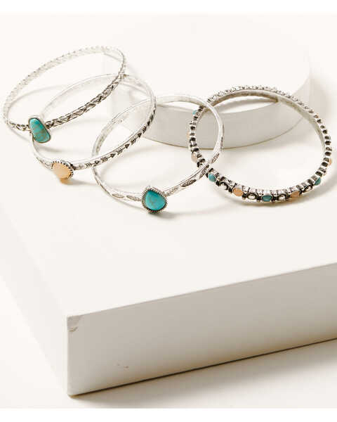 Image #1 - Shyanne Women's 4-piece Silver Turquoise & Peach Moonstone Bangle Bracelet Set, Silver, hi-res