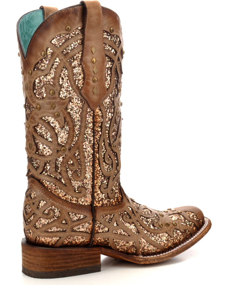 Corral Women's Orix Glitter Inlay & Studded Cowgirl Boots - Square Toe
