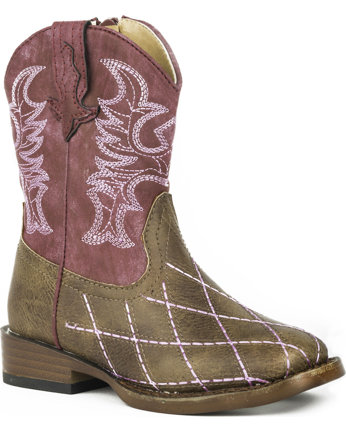 Image #1 - Roper Toddler Girls' Cross Cut Western Boots - Square Toe, Brown, hi-res