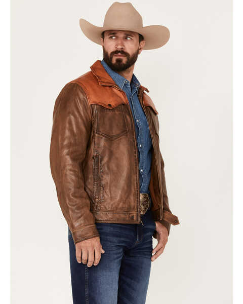 Image #2 - Scully Men's Color Block Leather Jacket, Tan, hi-res