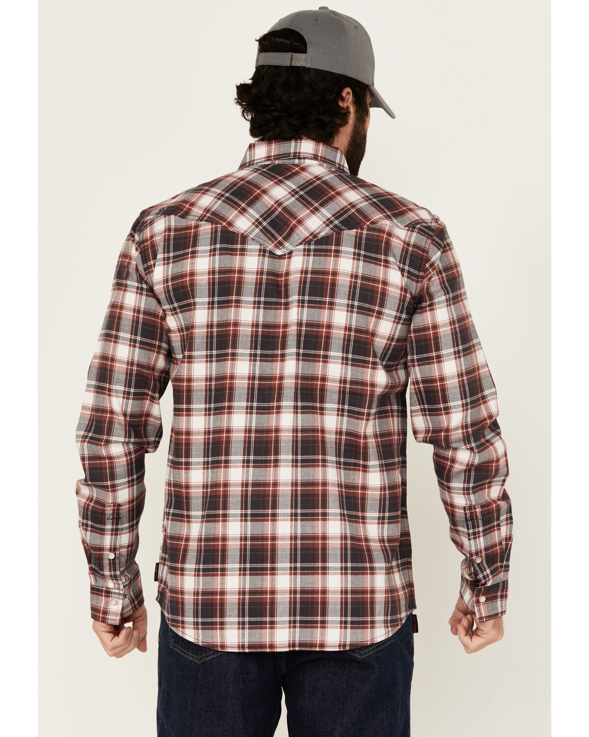 Image #4 - Cody James Men's FR Plaid Print Long Sleeve Snap Work Shirt, Burgundy, hi-res