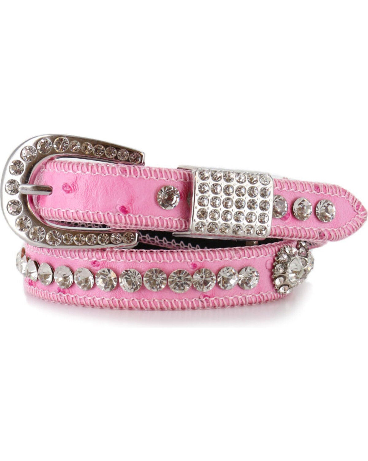 Shyanne Girl's Ostrich Print Rhinestone Belt, Pink, hi-res