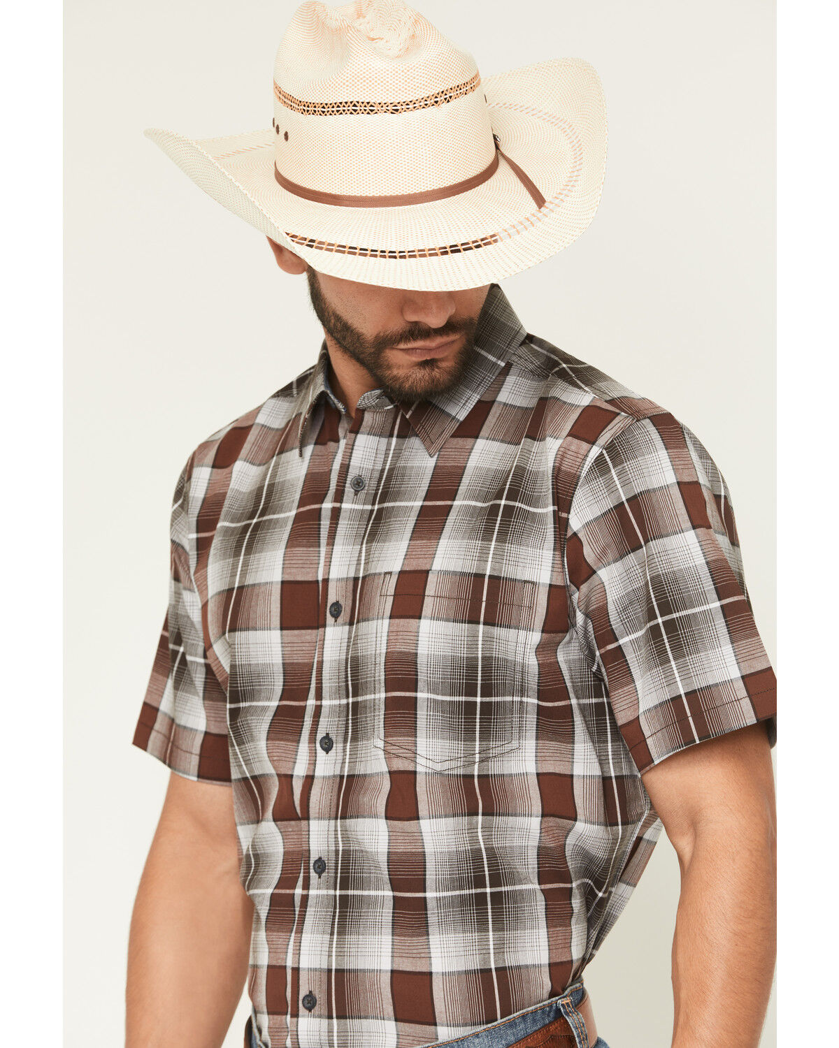 Image #2 - Cody James Men's Urban Rodeo Plaid Print Short Sleeve Button-Down Western Shirt, Brown, hi-res