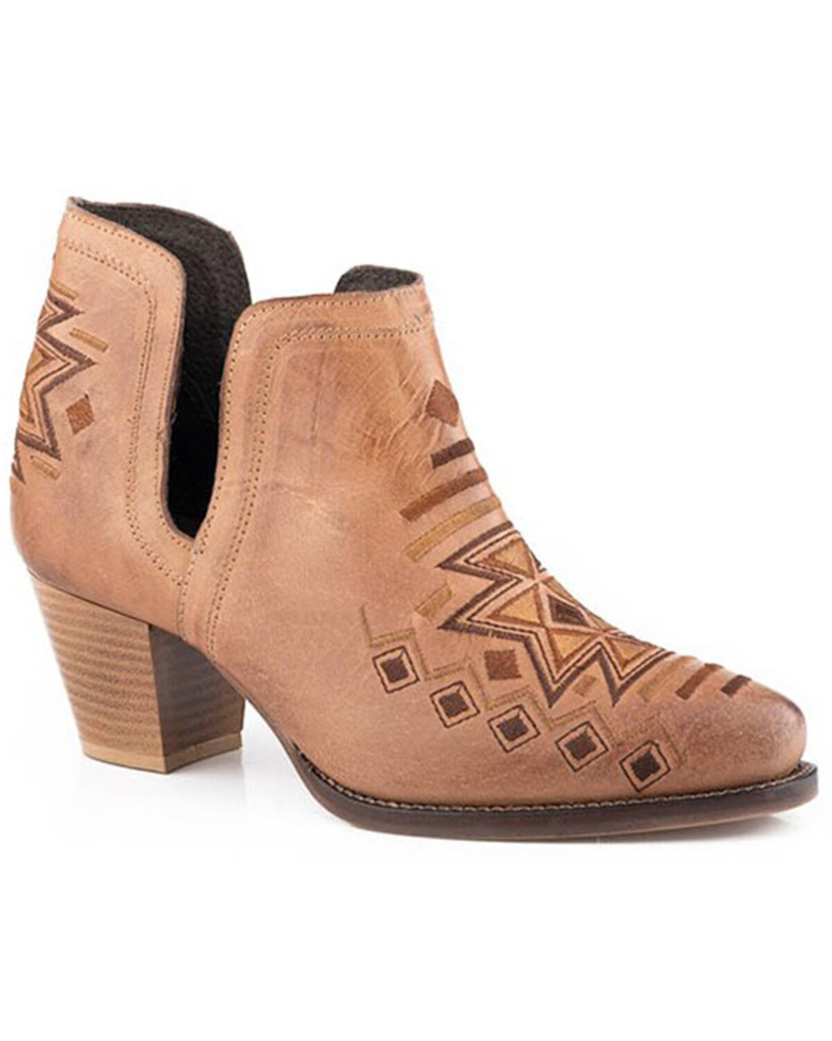 Image #1 - Roper Women's Rowdy Southwestern Western Fashion Booties - Round Toe, Tan, hi-res