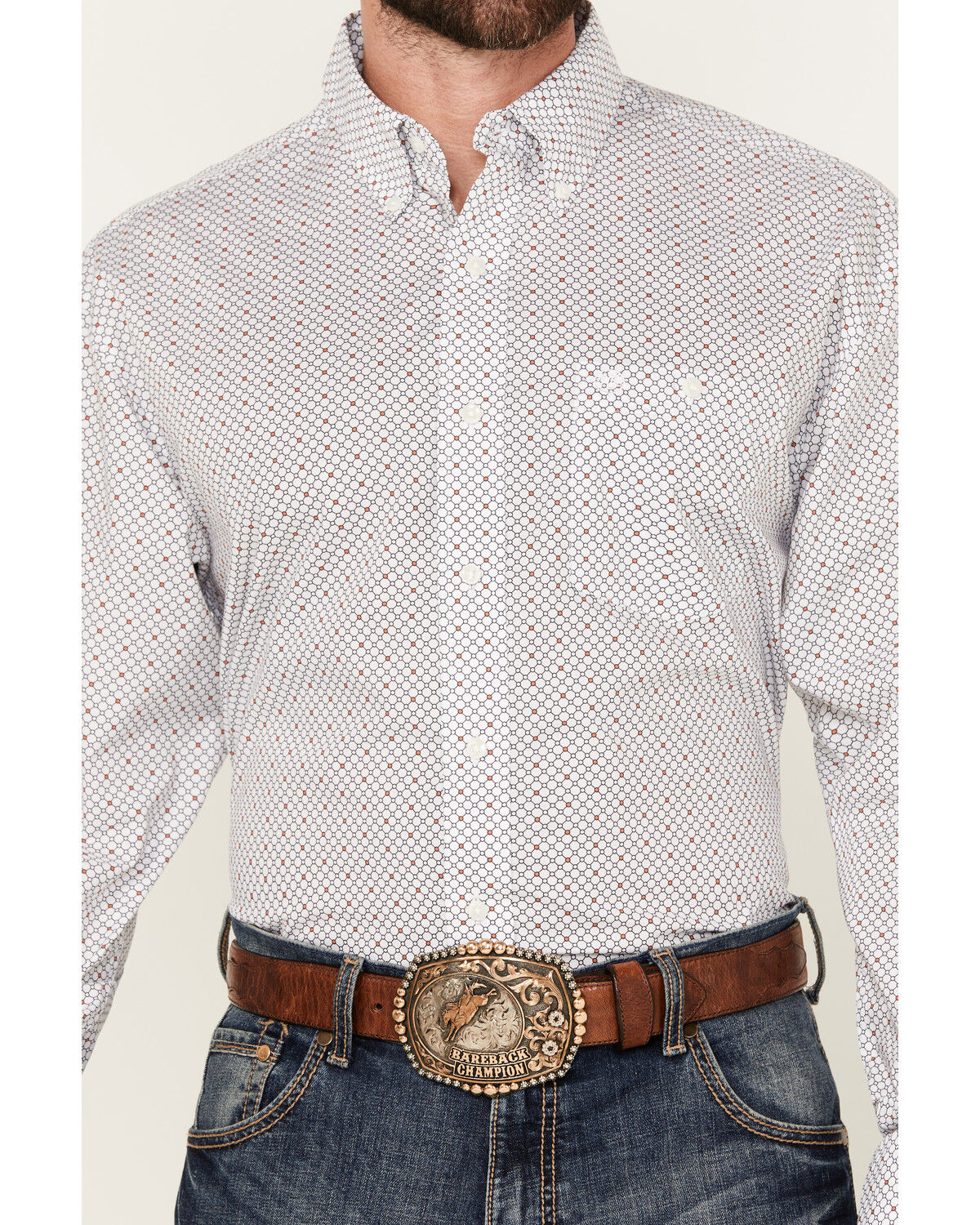 Image #3 - Wrangler Men's Geo Print Long Sleeve Button-Down Stretch Western Shirt, White, hi-res
