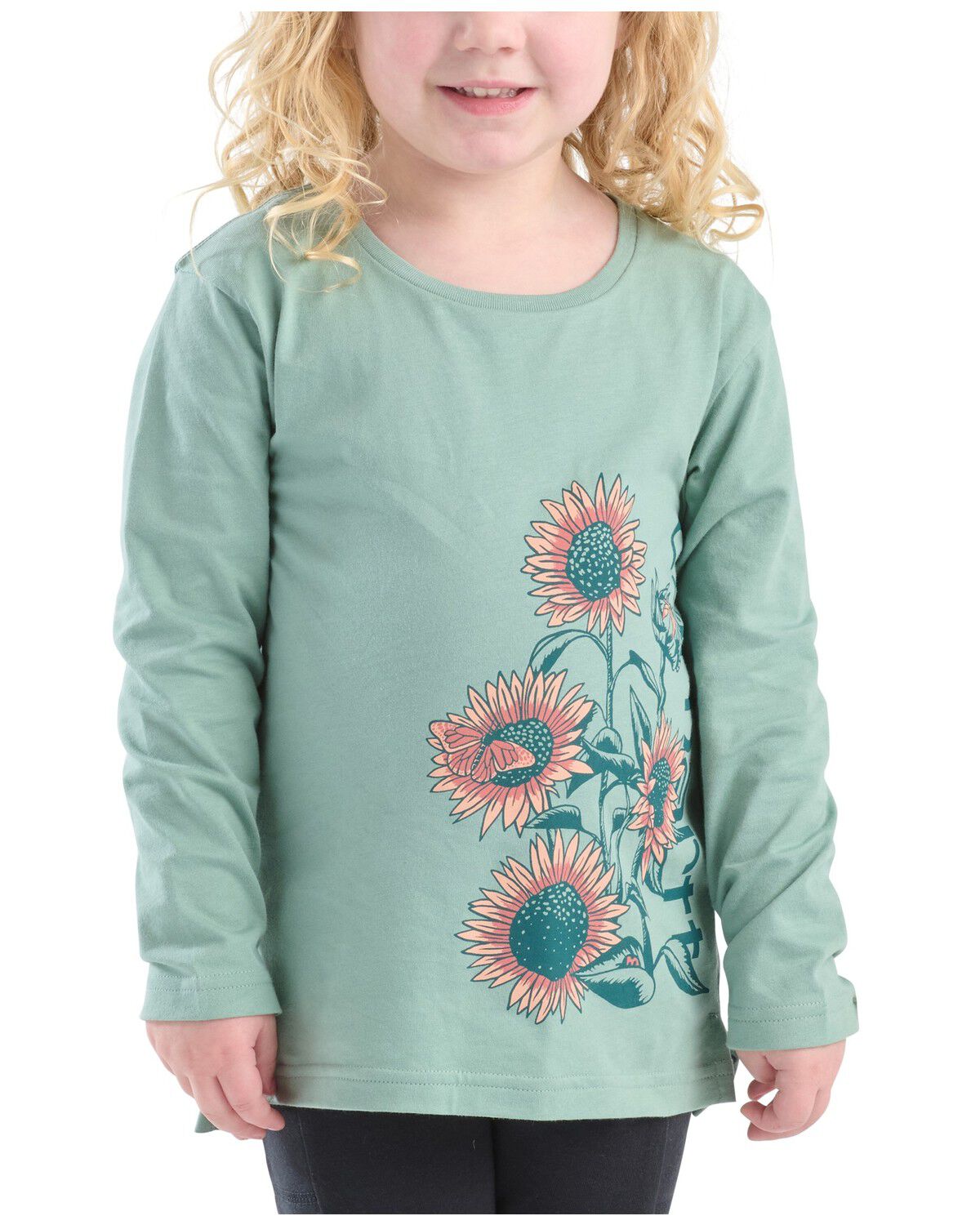 Carhartt Toddler Girls' Sunflower Graphic Long Sleeve Tee, Light Blue, hi-res
