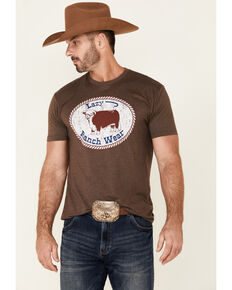 Lazy J Ranch Men's Heather Brown Original Logo Patch Graphic Short Sleeve T-Shirt , Brown, hi-res