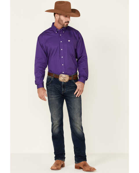 Cinch Men's Solid Purple Button Down Western Shirt - Big & Tall, Purple, hi-res