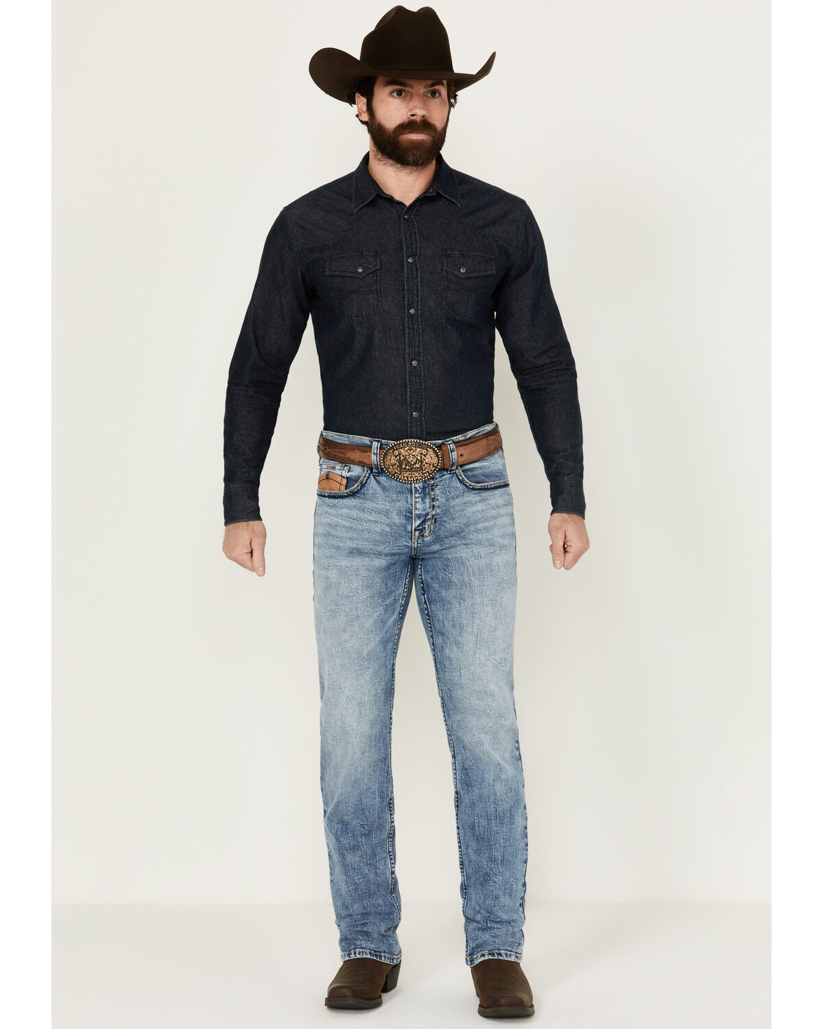 Image #1 - Cody James Men's Clover Leaf Light Wash Slim Straight Stretch Denim Jeans, Blue, hi-res