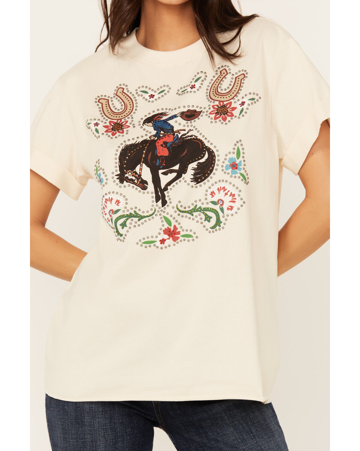 Image #4 - Idyllwind Women's Rowena Embellished Short Sleeve Graphic Tee, Off White, hi-res