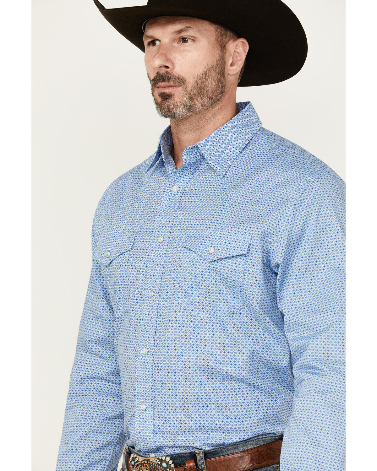 Image #2 - Wrangler 20X Men's Geo Print Long Sleeve Snap Stretch Western Shirt, Blue, hi-res