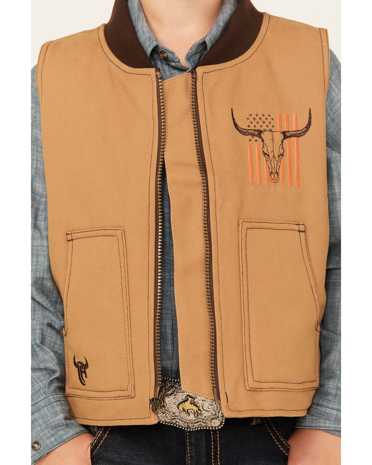 Image #3 - Cowboy Hardware Boys' Flag Skull Canvas Vest, , hi-res