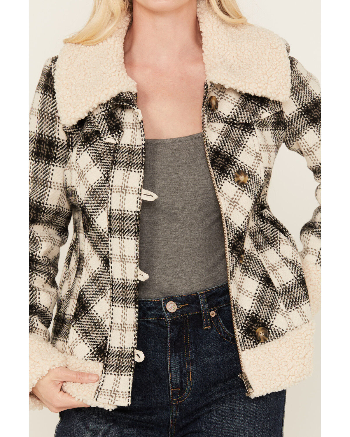 Image #3 - Powder River Outfitters Women's Plaid Print Berber Wool Jacket, Natural, hi-res