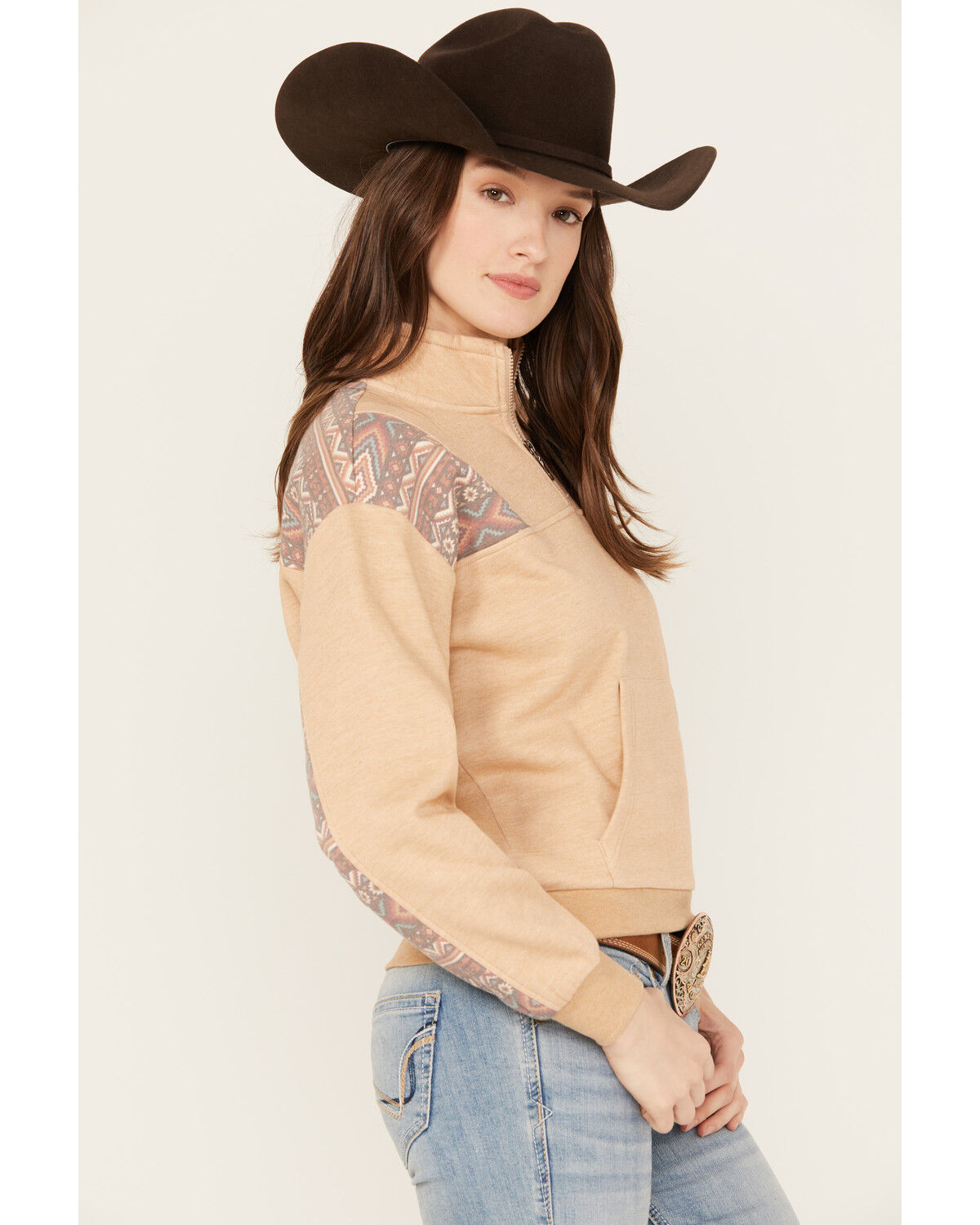 Image #2 - Shyanne Women's Southwestern Print 1/2 Zip Pullover, Oatmeal, hi-res