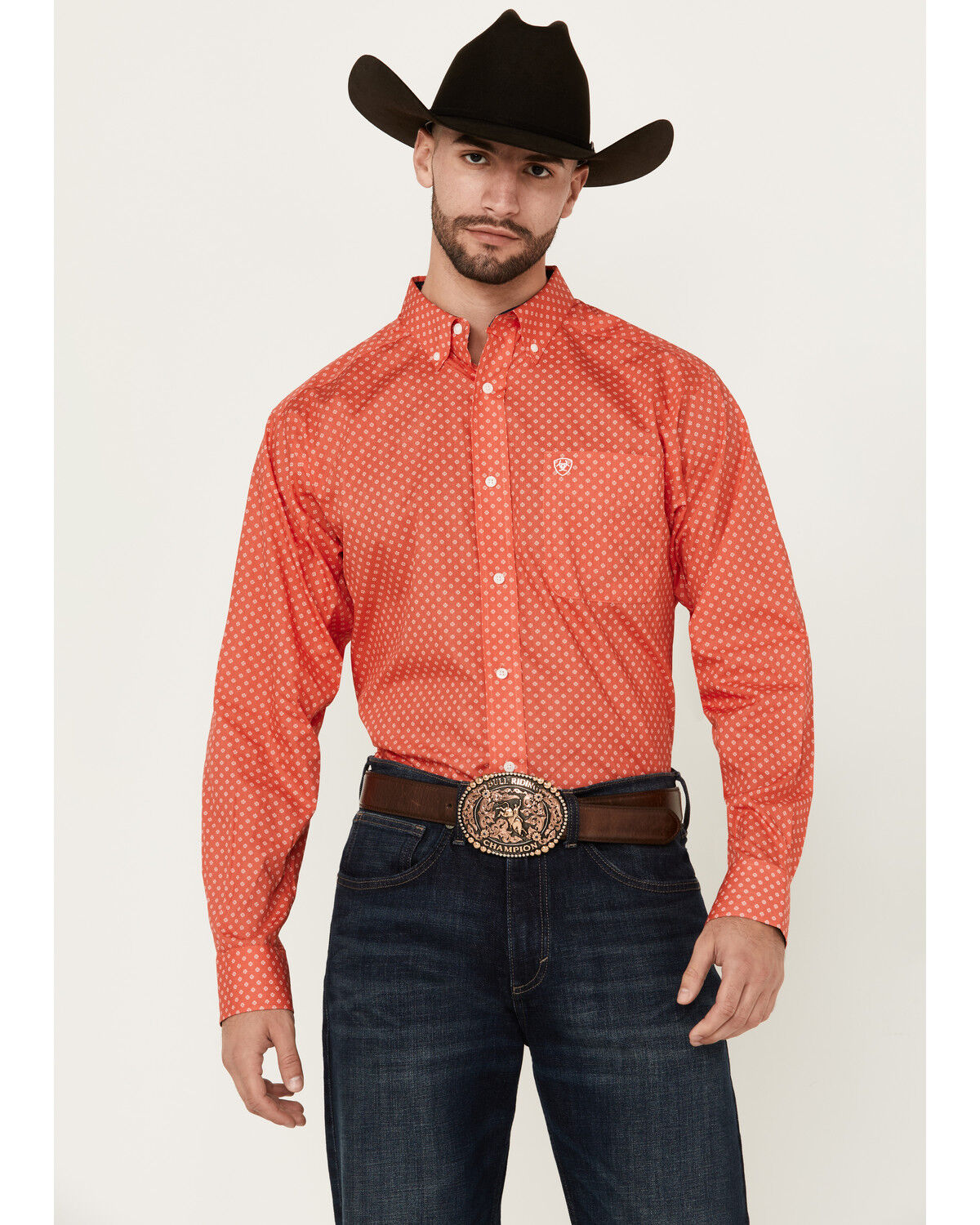 Image #1 - Ariat Men's Wilkie Geo Print Long Sleeve Button-Down Western Shirt - Tall, Red, hi-res